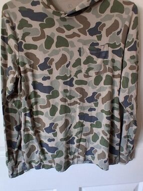 Free Fly Camo Long Sleeve Shirt Green & Brown Large Like New